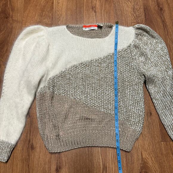 Castel Vetrano Angora Rabbit Hair Vintage Mixed Media Puff Sleeve Sweater S/M - Picture 10 of 10